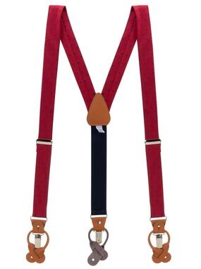 Oxford Kent Red Suspenders with Navy Dot Pattern and Tan Leather Accents NWT
